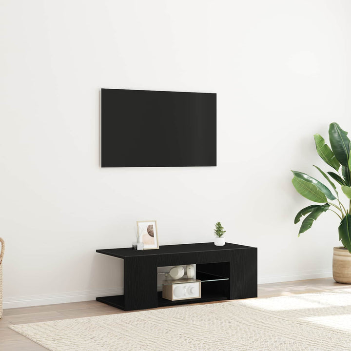 TV-skab med skuffe Sort eg 90 x 39 x 30 cm Konstrueret træ