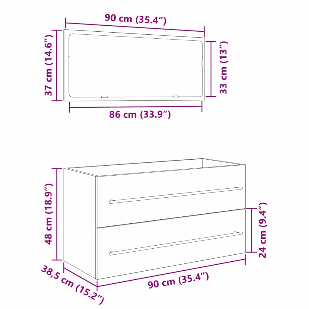Vaskeskab med skuffe Sort eg 90 x 45 x 1.5 cm Konstrueret træ