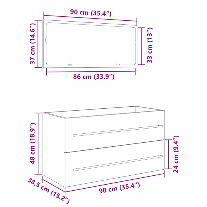 Vaskeskab med skuffe Sort eg 90 x 45 x 1.5 cm Konstrueret træ