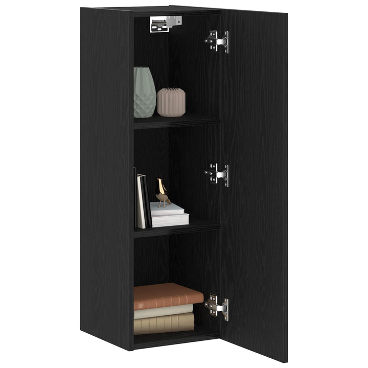 Væg TV Skab 2 pcs Sort eg 30,5 x 28,5 x 90 cm Konstrueret træ