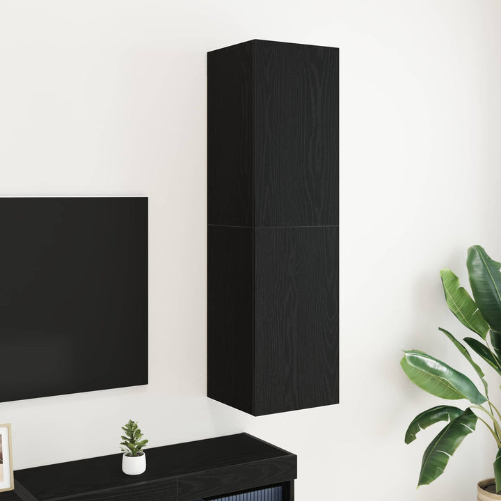 Væg TV Skab Sort eg 30,5 x 30 x 110 cm Konstrueret træ