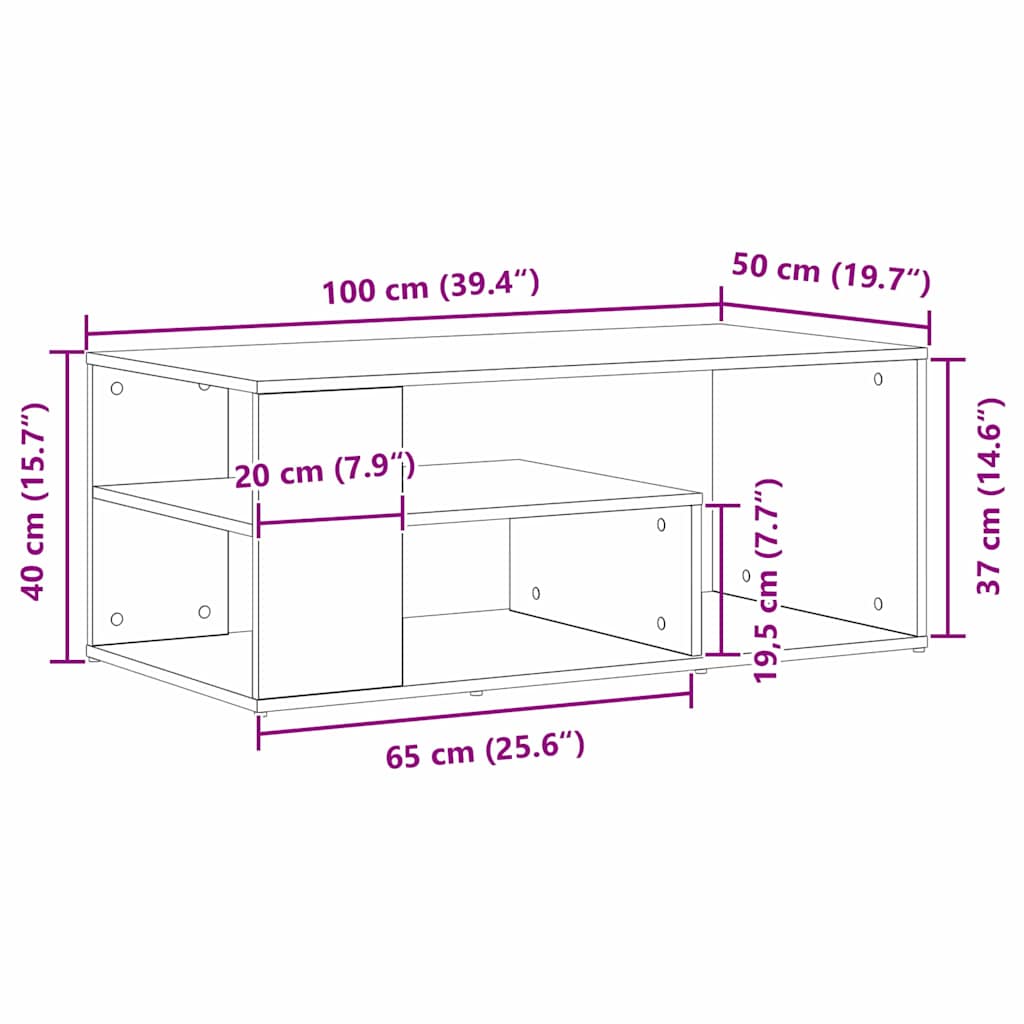 Sofabord Sort eg 100 x 50 x 40 cm Konstrueret træ