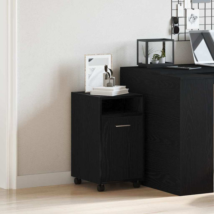 Vogn med sidekabinett Sort eg 33 x 38 x 60 cm Konstrueret træ