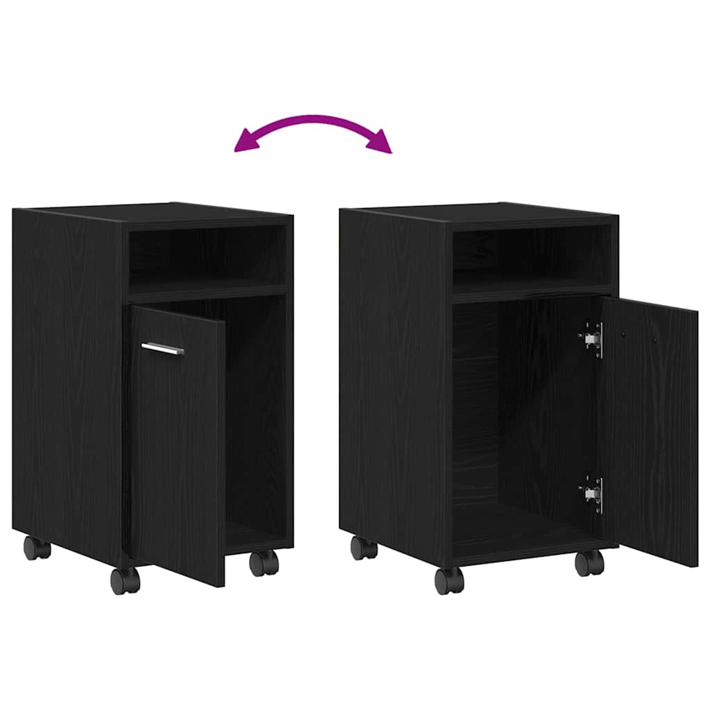 Vogn med sidekabinett Sort eg 33 x 38 x 60 cm Konstrueret træ