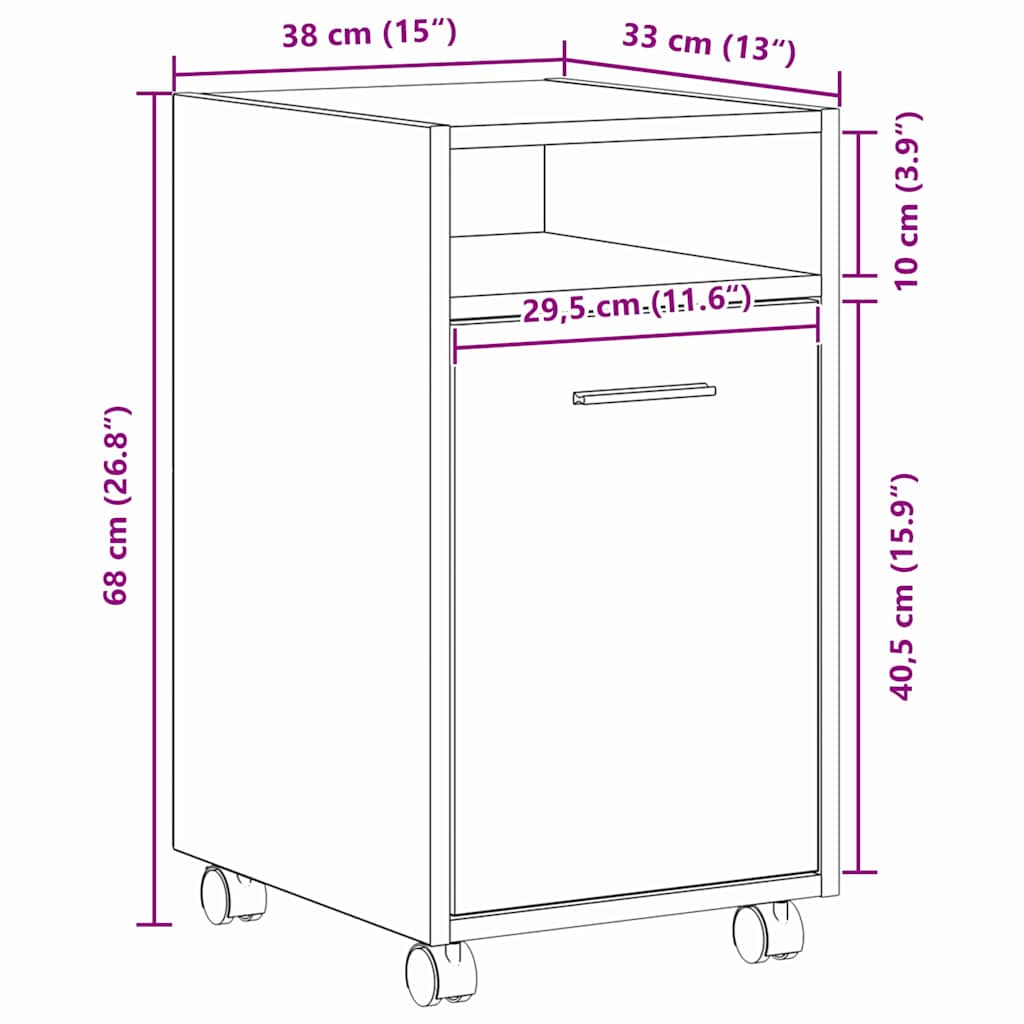 Vogn med sidekabinett 33 x 38 x 60 cm Konstrueret træ Sort eg