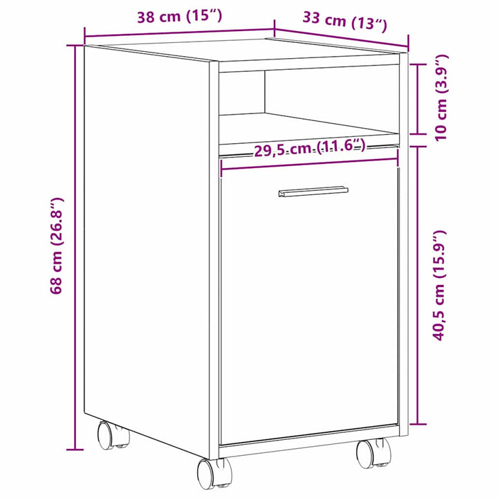Vogn med sidekabinett 33 x 38 x 60 cm Konstrueret træ Sort eg