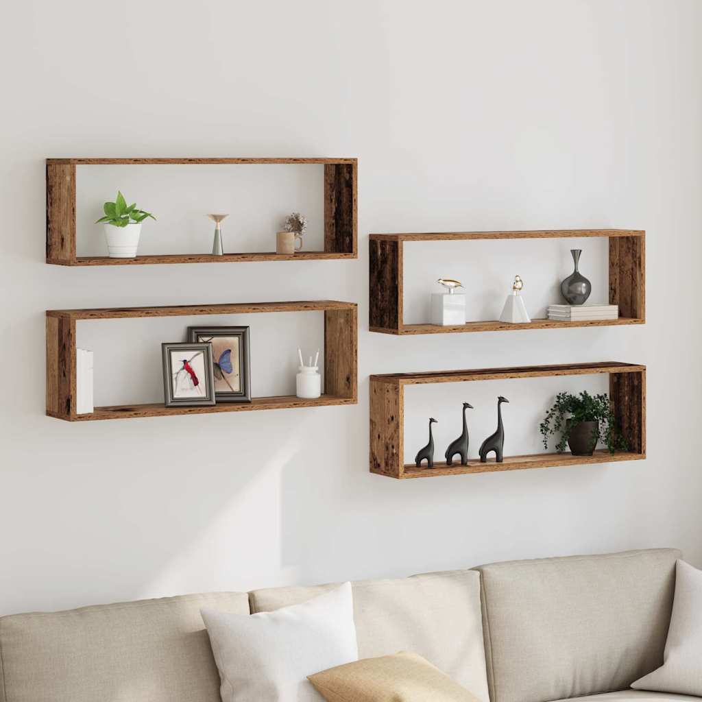Væghylder 4 stk. Gammelt træ 80 x 15 x 26 cm Konstrueret træ