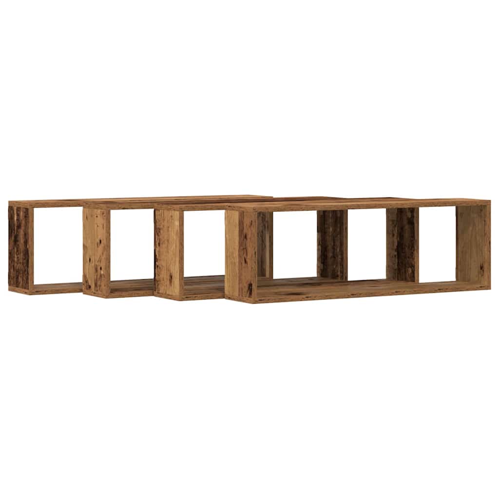 Væghylder 4 stk. Gammelt træ 80 x 15 x 26 cm Konstrueret træ