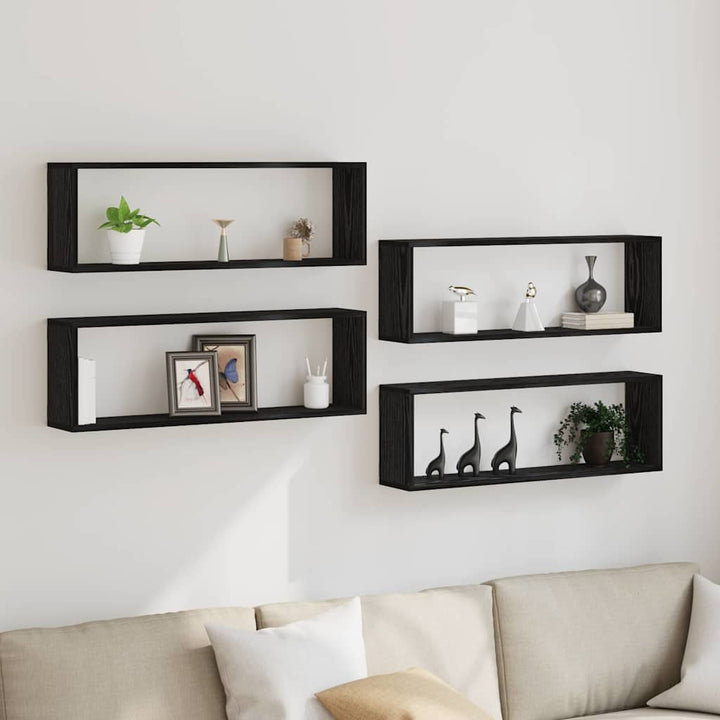 Væghylder 4 pcs Sort eg 80 x 15 x 26 cm Konstrueret træ