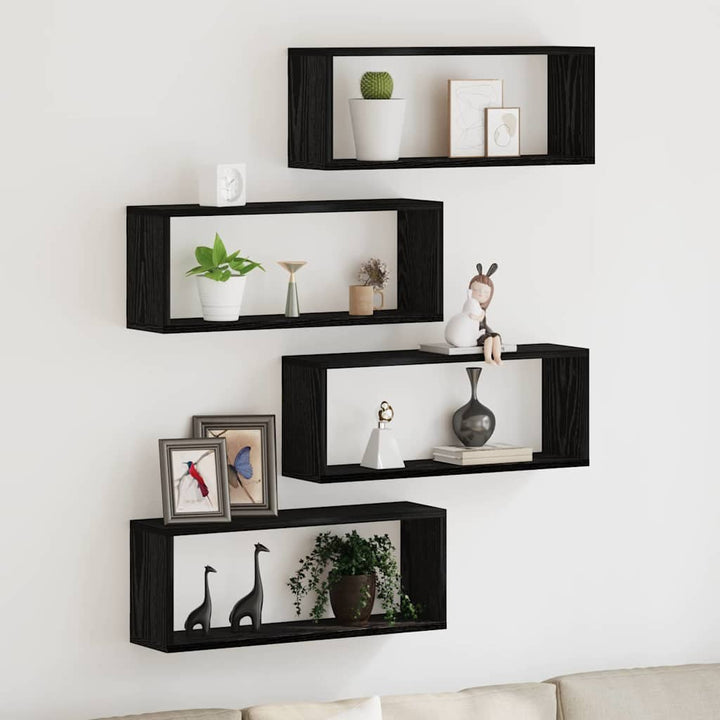 Væghylder 4 stk. Sort eg 60 x 15 x 23 cm Konstrueret træ
