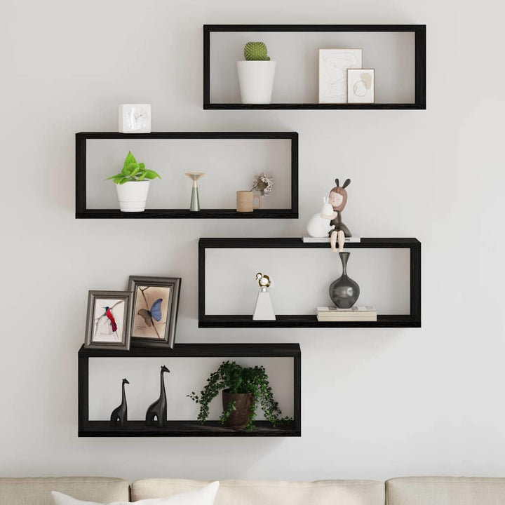 Væghylder 4 stk. Sort eg 60 x 15 x 23 cm Konstrueret træ