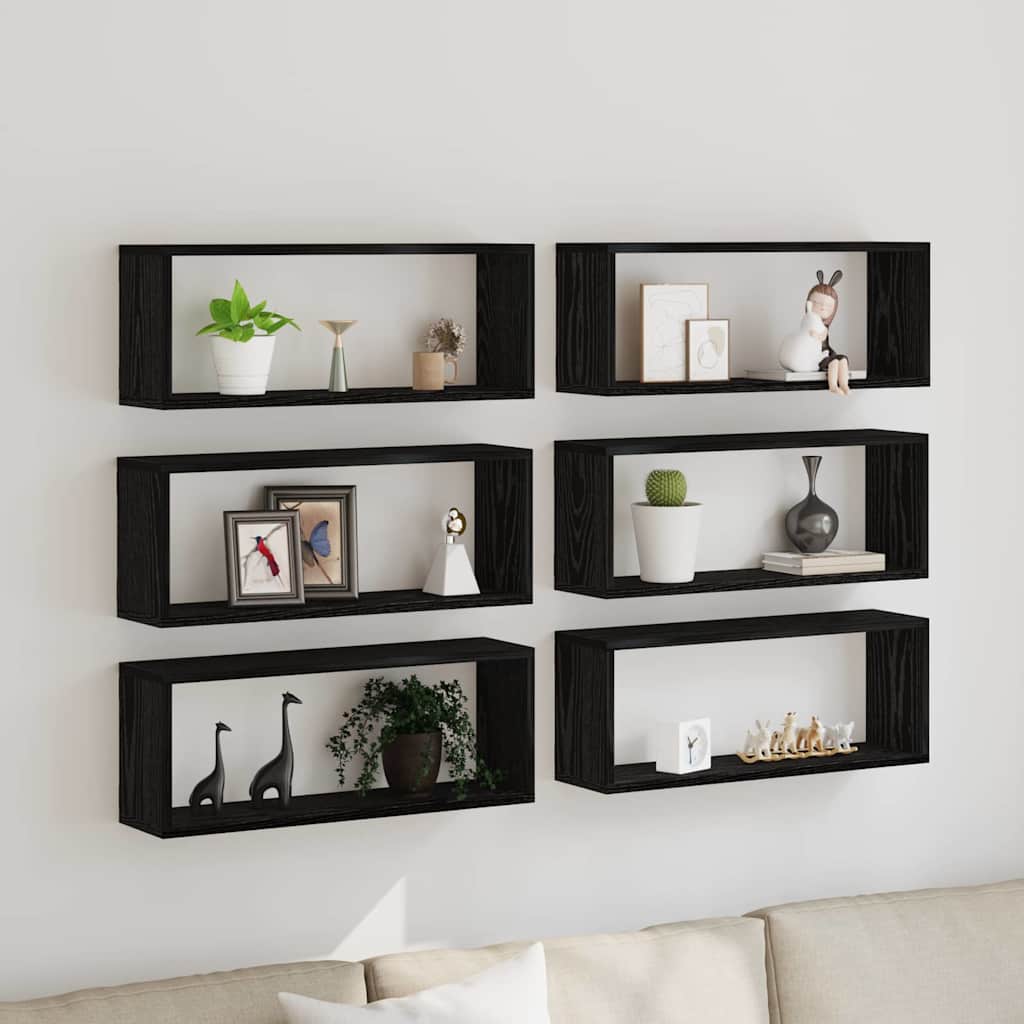 Væghylder 6 stk. Sort eg 60 x 15 x 23 cm Konstrueret træ