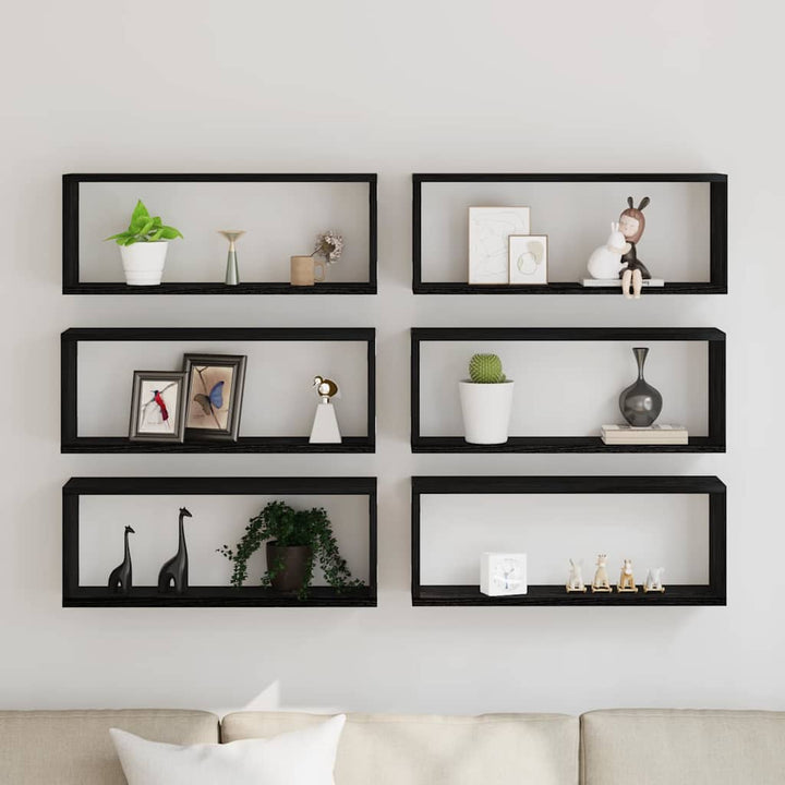 Væghylder 6 stk. Sort eg 60 x 15 x 23 cm Konstrueret træ
