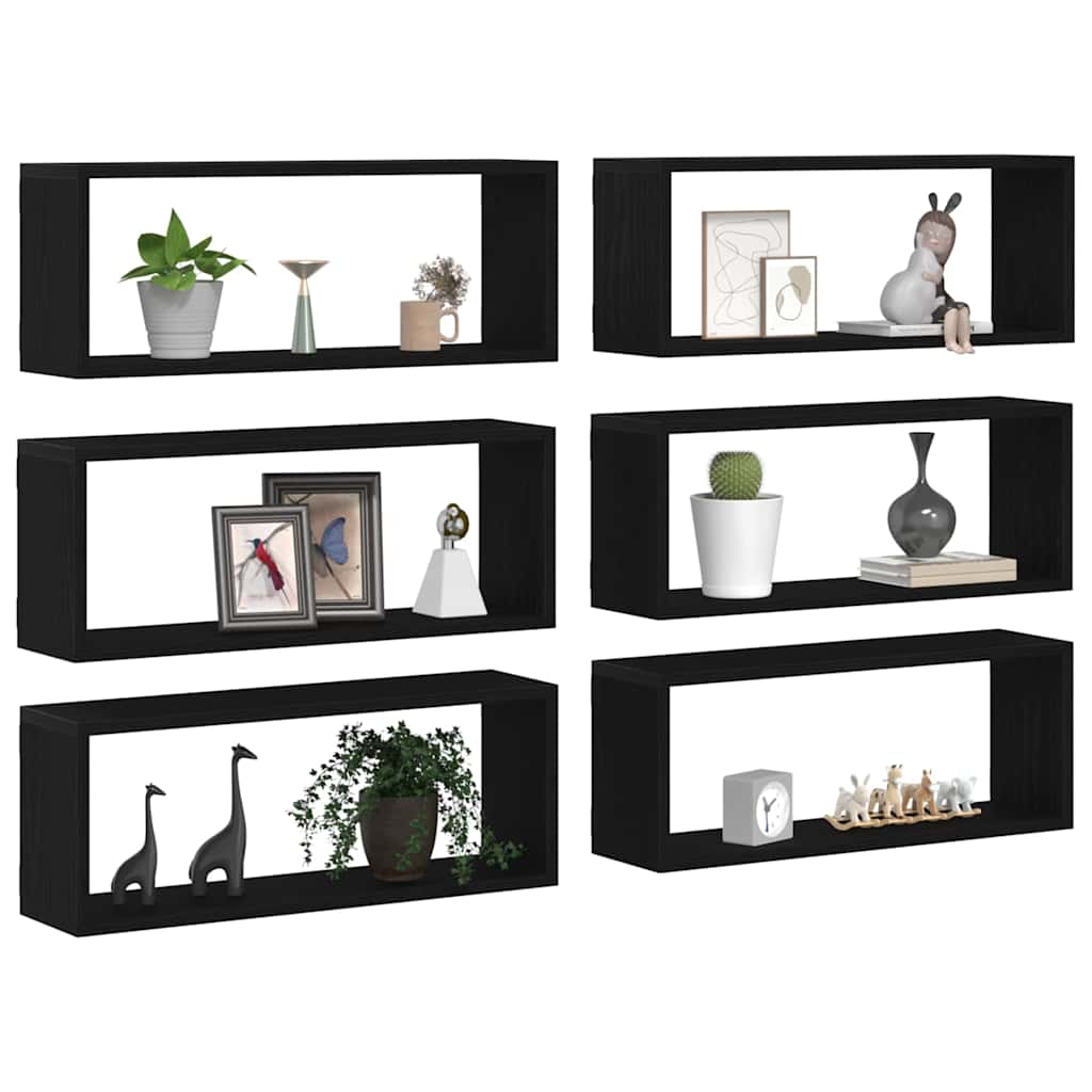 Væghylder 6 stk. Sort eg 60 x 15 x 23 cm Konstrueret træ