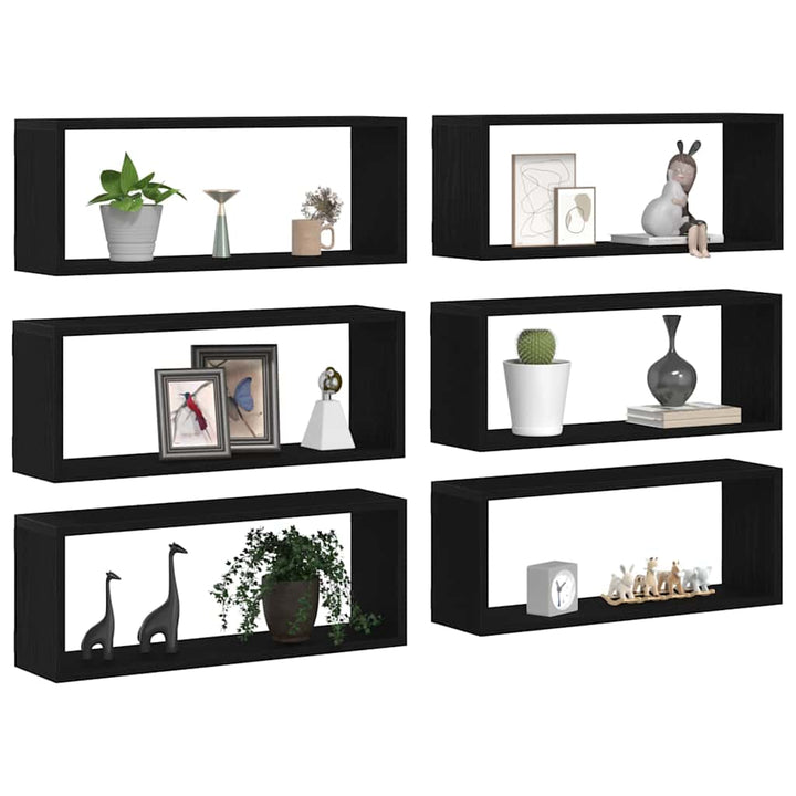 Væghylder 6 stk. Sort eg 60 x 15 x 23 cm Konstrueret træ