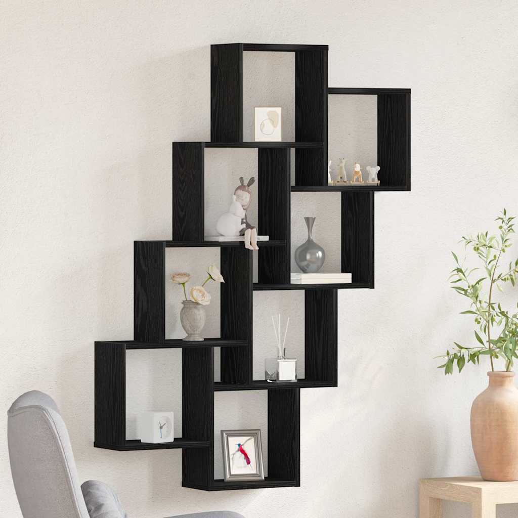 Væghylde med hylde Sort eg 90 x 15 x 119,5 cm Konstrueret træ