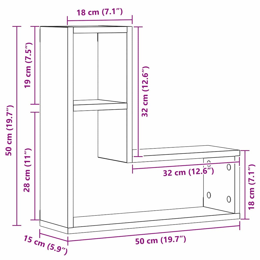 Væghylde 2 pcs Sort eg 50 x 15 x 85 cm Konstrueret træ