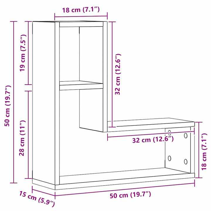 Væghylde 2 pcs Sort eg 50 x 15 x 85 cm Konstrueret træ