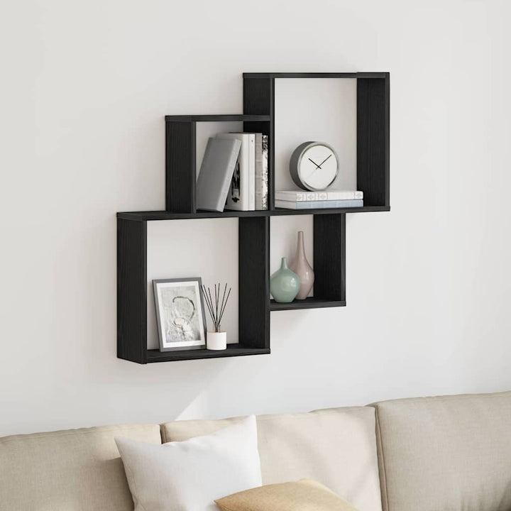 Væghylde Vægmonteret Sort eg 80 x 15 x 78,5 cm Konstrueret træ