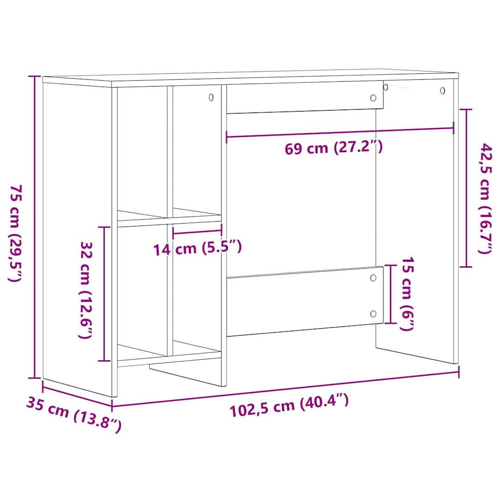 Bord med hylde Sort eg 102,5 x 35 x 75 cm Konstrueret træ