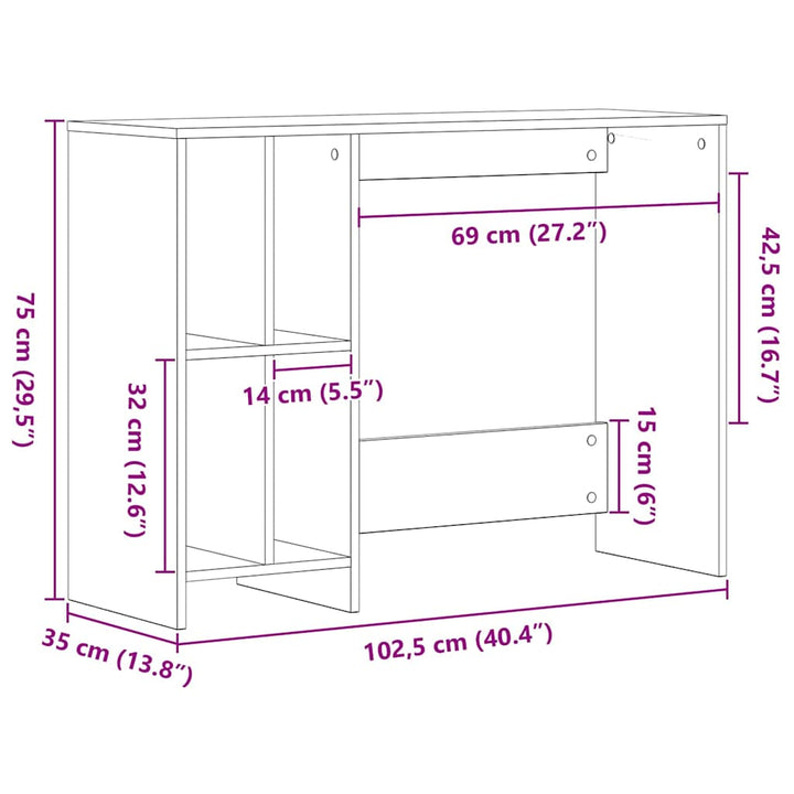 Bord med hylde Sort eg 102,5 x 35 x 75 cm Konstrueret træ
