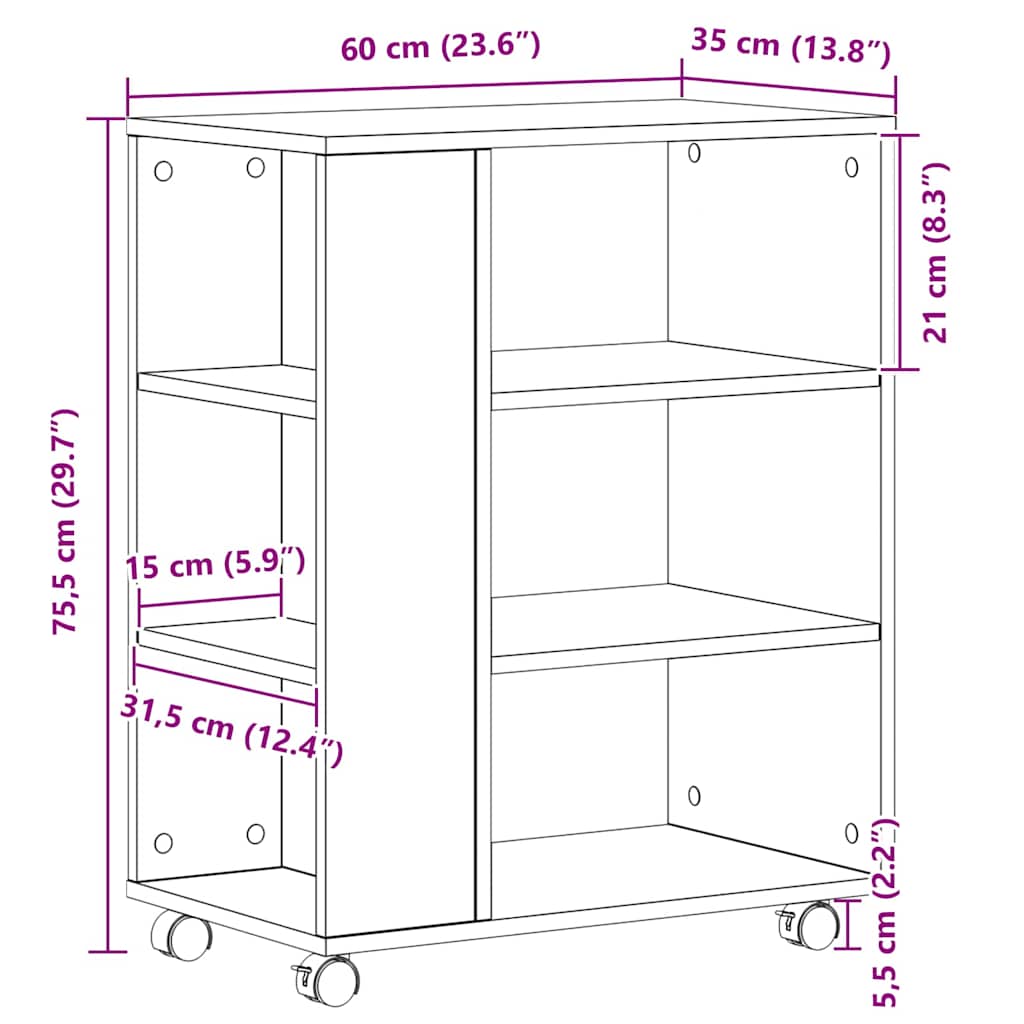 Opbevaringsskab Sort eg 60 x 35 x 75 cm Konstrueret træ