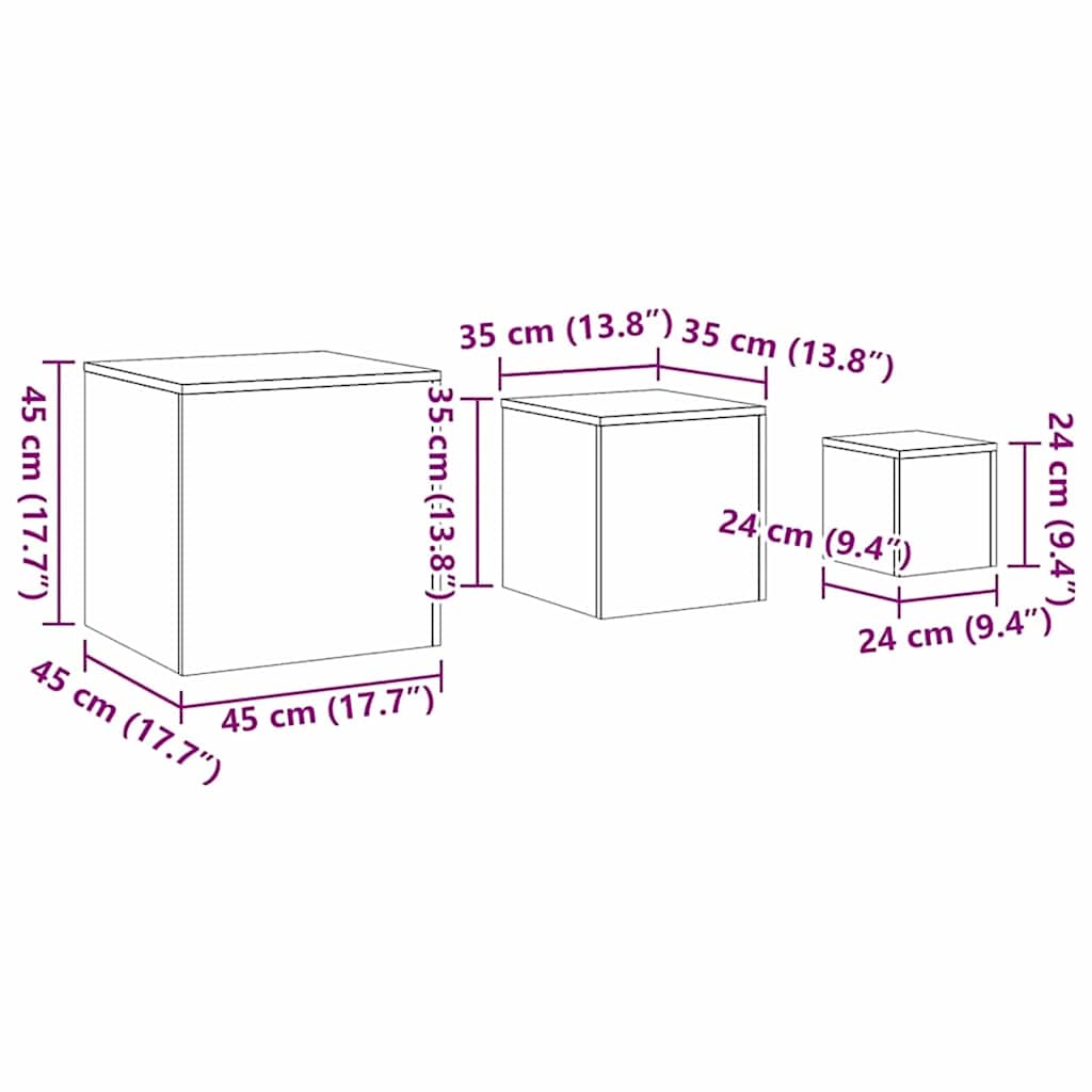 Nesting Bord 3 pcs Sort eg Konstrueret træ