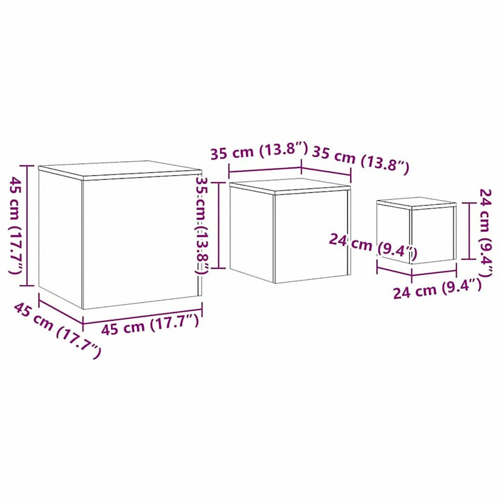 Nesting Bord 3 pcs Sort eg Konstrueret træ