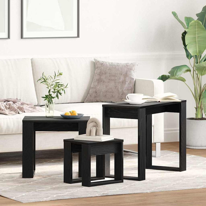 Indskudsborde 3 stk. Sort eg 61 x 28 x 47 cm Konstrueret træ