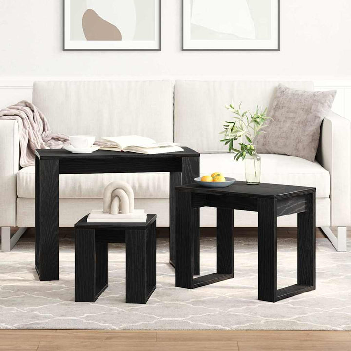 Indskudsborde 3 stk. Sort eg 61 x 28 x 47 cm Konstrueret træ