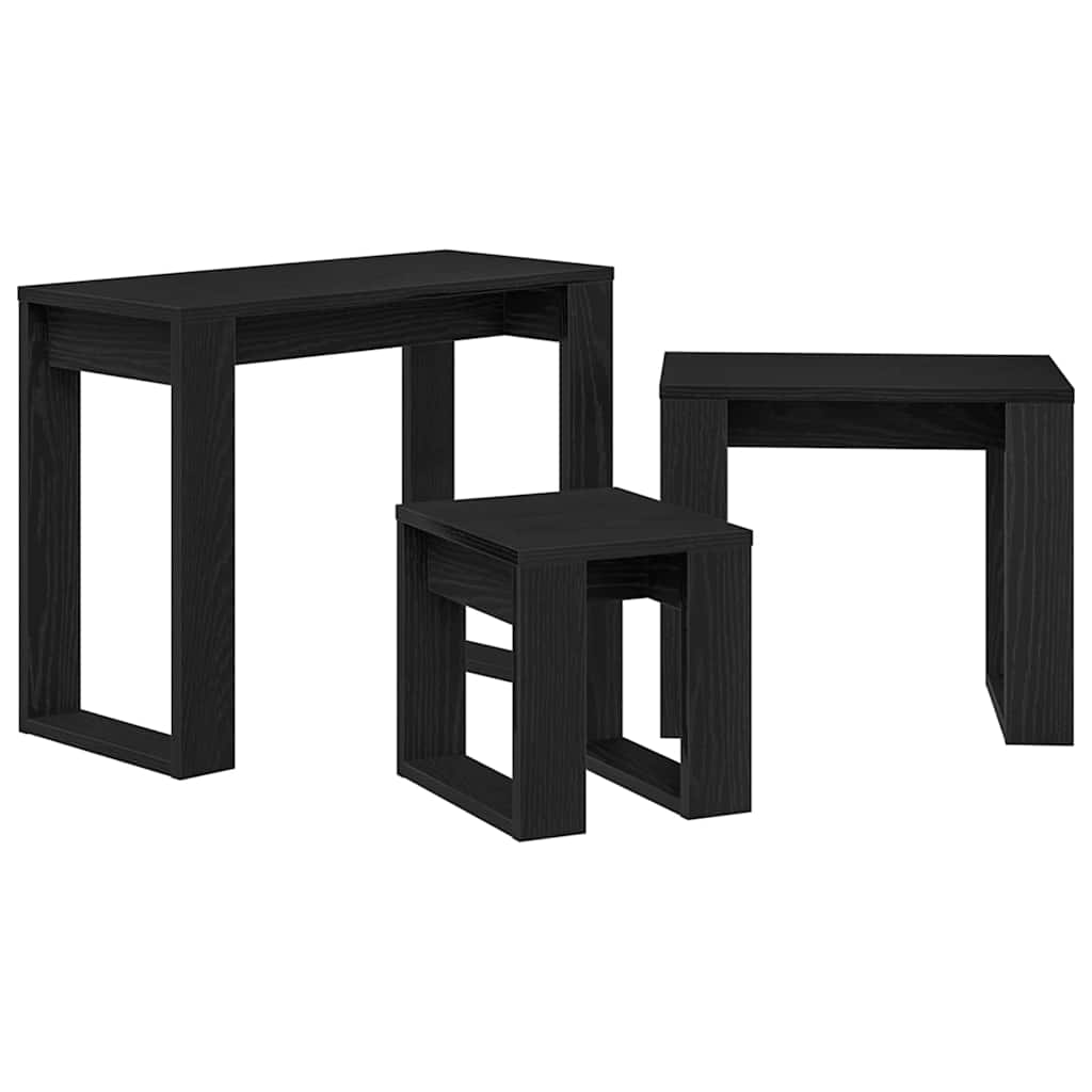 Indskudsborde 3 stk. Sort eg 61 x 28 x 47 cm Konstrueret træ