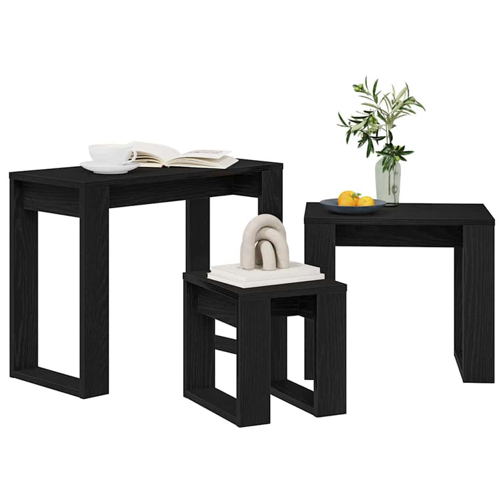 Indskudsborde 3 stk. Sort eg 61 x 28 x 47 cm Konstrueret træ