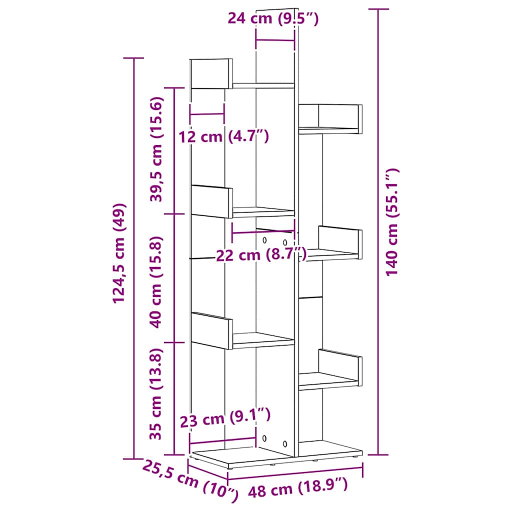 Bogreol Sort eg 48 x 25,5 x 140 cm Konstrueret træ