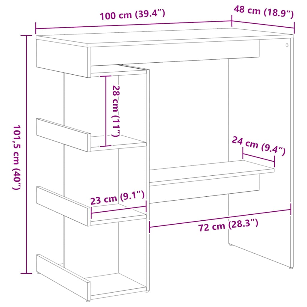 Barbord 100 x 48 x 101,5 cm Konstrueret træ Sort eg
