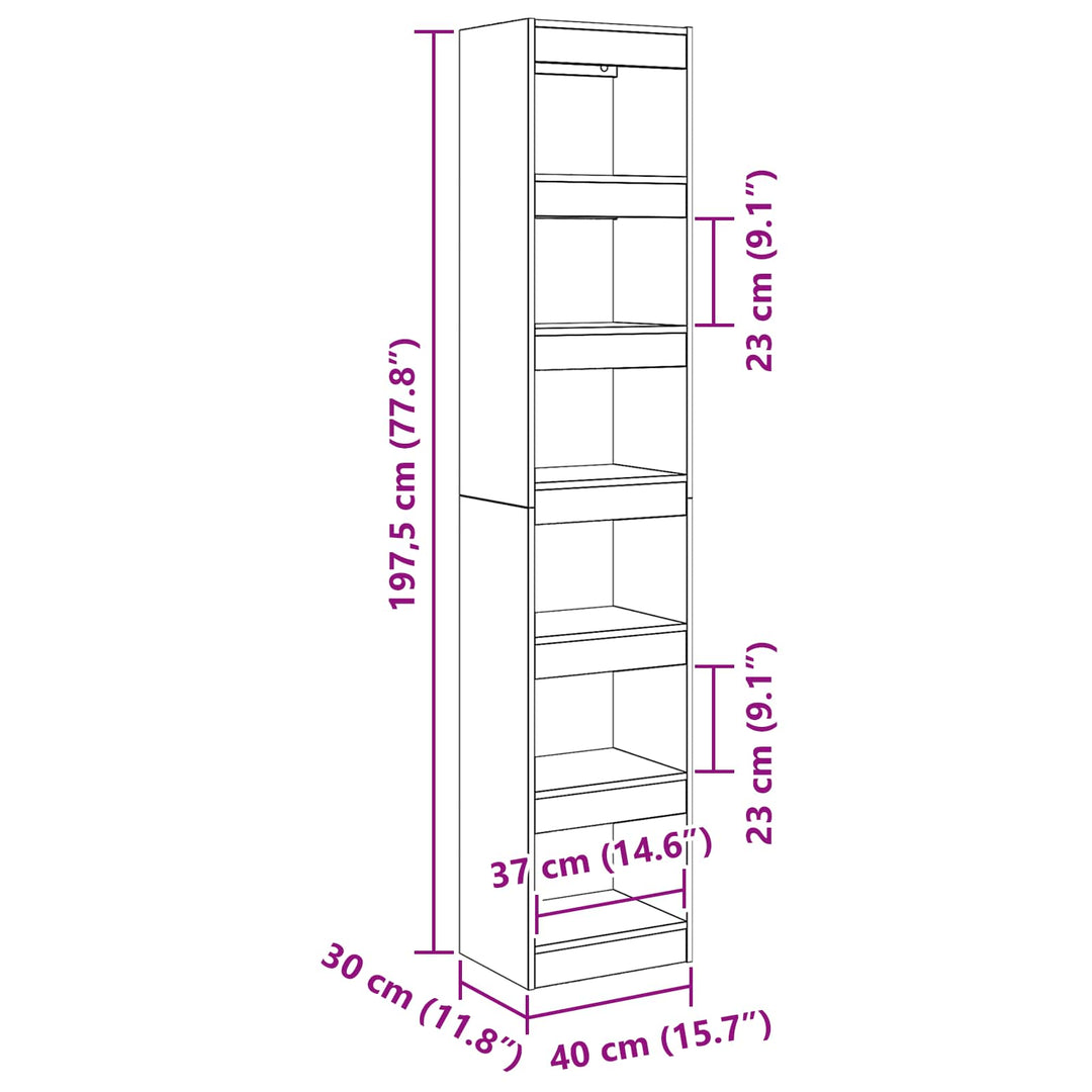 Bogskab Sort eg 40 x 30 x 198 cm Konstrueret træ
