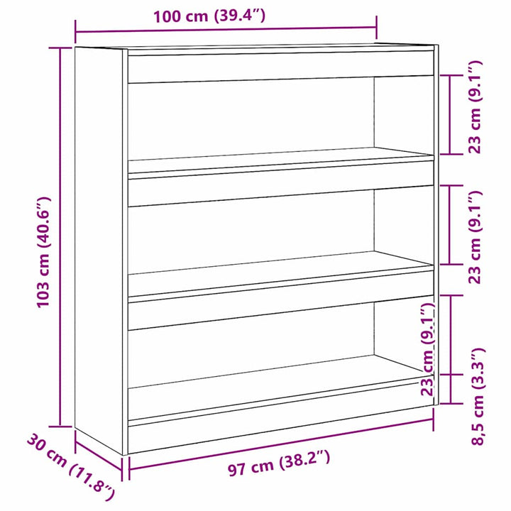 Bogskab 3 niveauer 100 x 30 x 103 cm Konstrueret træ artisan eg