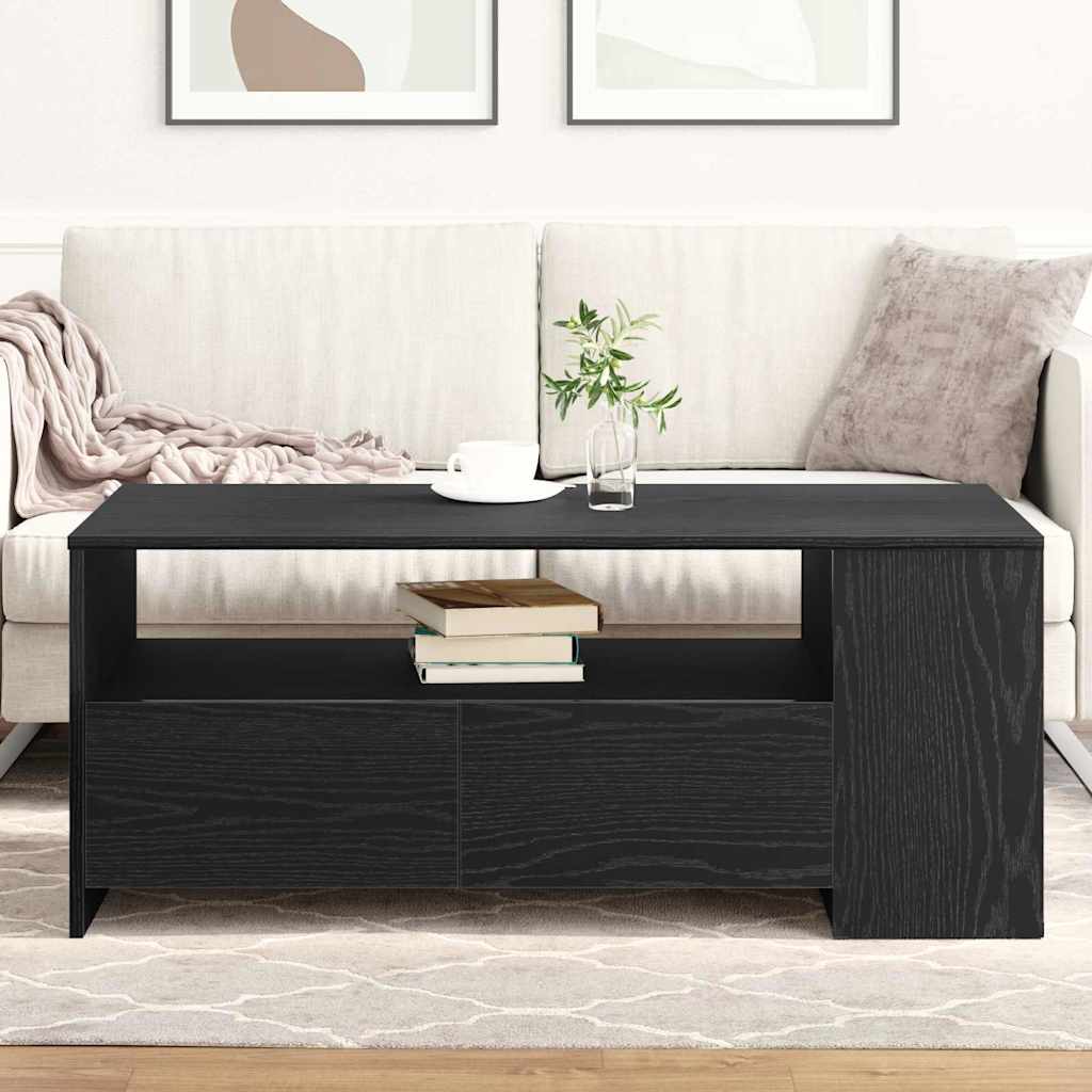 Sofabord med skuffe Sort eg 102 x 55 x 43,5 cm Konstrueret træ