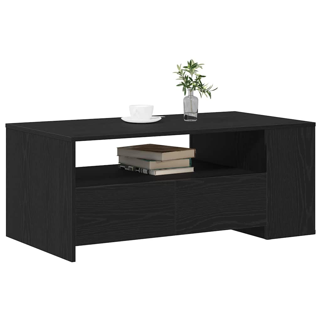 Sofabord med skuffe Sort eg 102 x 55 x 43,5 cm Konstrueret træ