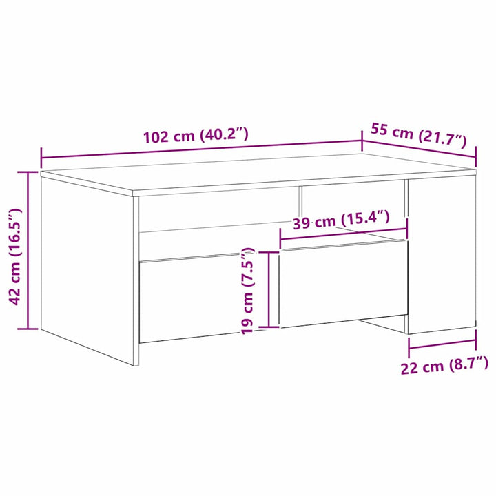 Sofabord med skuffe Sort eg 102 x 55 x 43,5 cm Konstrueret træ