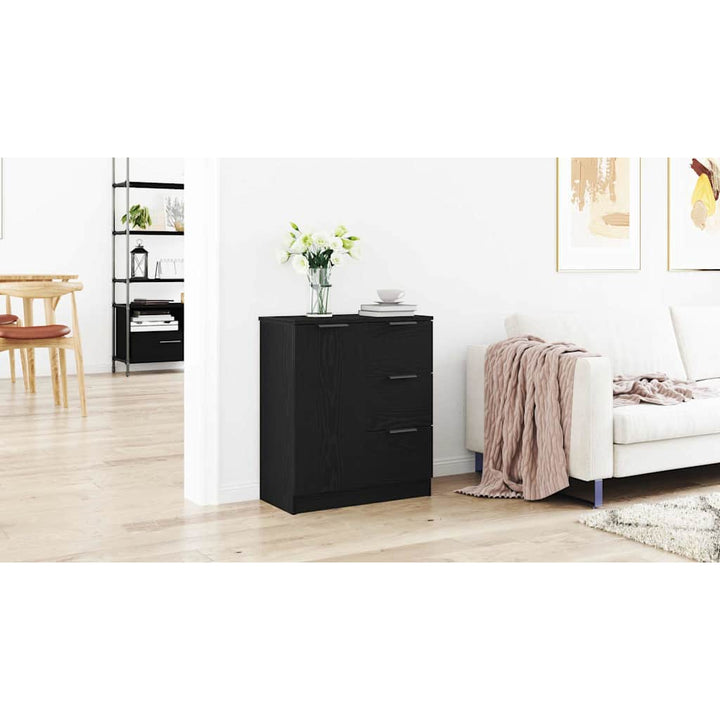 Sideboard med skuffe Sort eg 60 x 30 x 70 cm Konstrueret træ