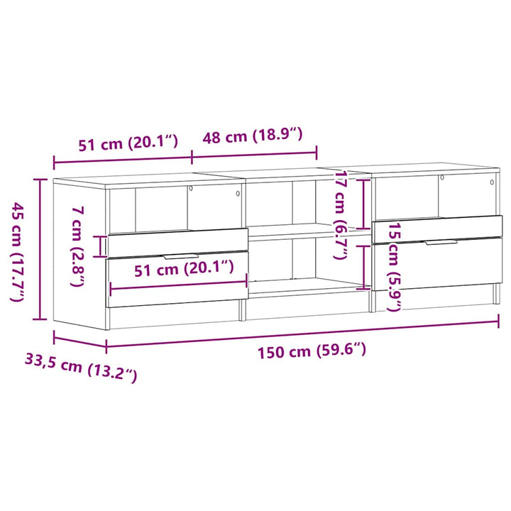 TV-skab med skuffe Sort eg 150 x 33,5 x 45 cm Konstrueret træ