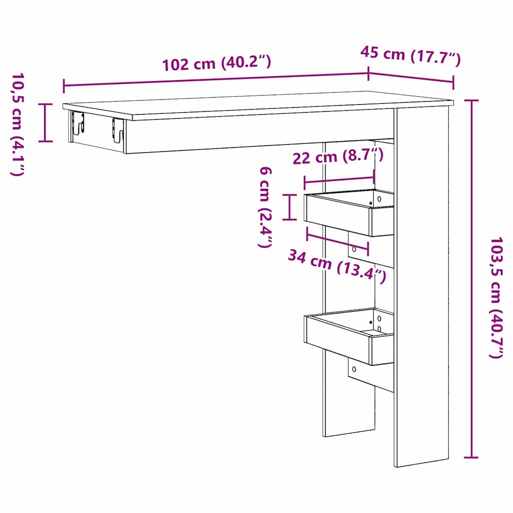 Væg barbord 102 x 45 x 103,5 cm Konstrueret træ Sort eg