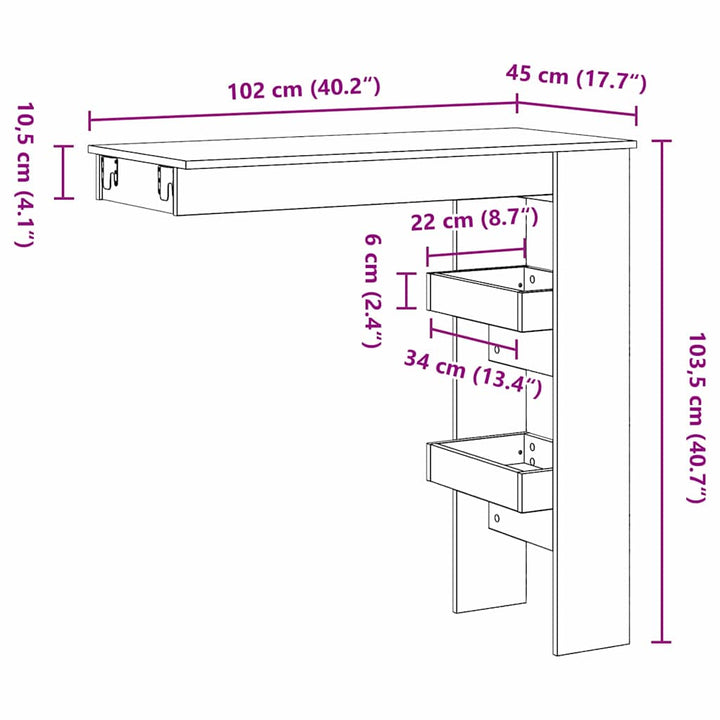 Væg barbord 102 x 45 x 103,5 cm Konstrueret træ Sort eg
