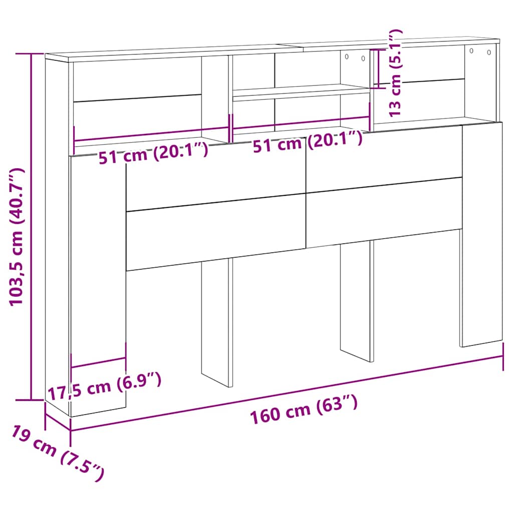 Hovedgærde Skab Sort eg 160 x 19 x 103,5 cm Konstrueret træ