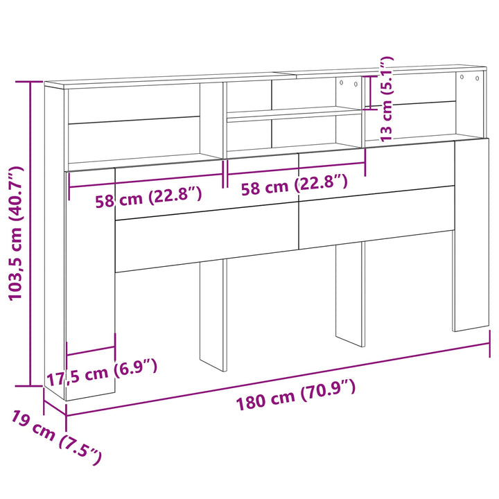 Hovedgærde Skab Sort eg 180 x 19 x 103,5 cm Konstrueret træ