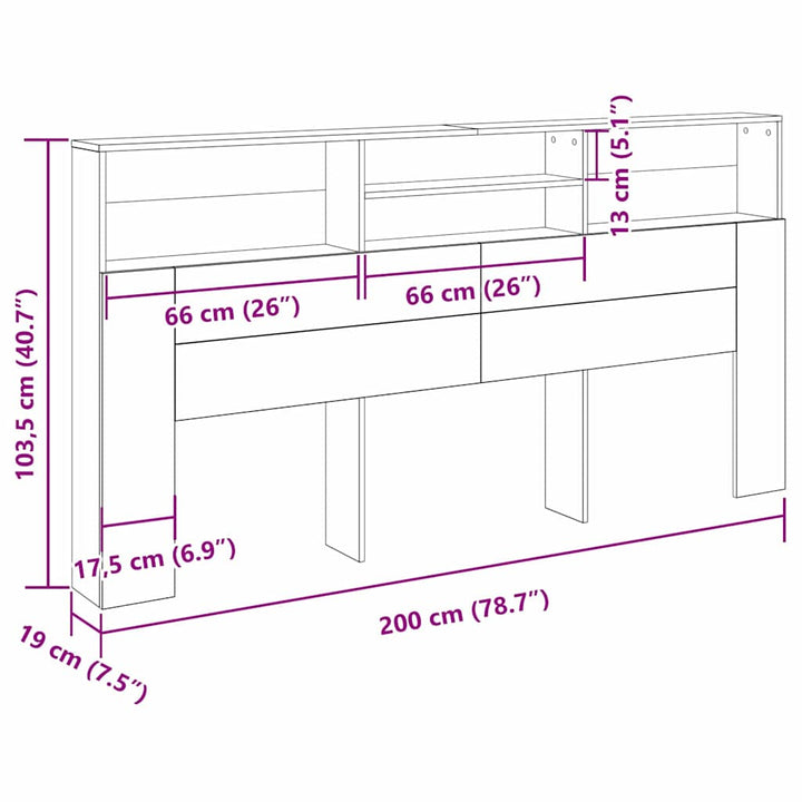 Hovedgærde Skab Sort eg 200 x 19 x 103,5 cm Konstrueret træ