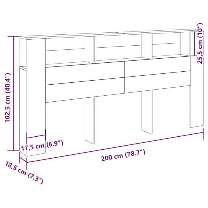 Hovedgærde Skab Sort eg 200 x 18,5 x 102,5 cm Konstrueret træ