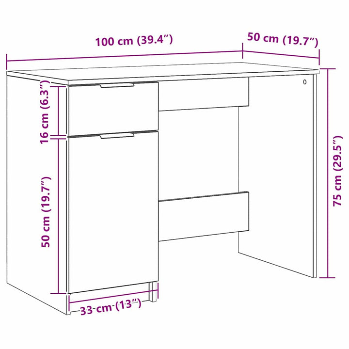 Bord med skuffe Sort eg 100 x 50 x 75 cm Konstrueret træ