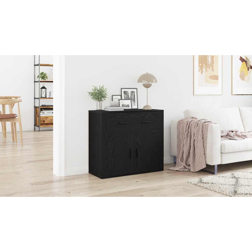 Sideboard med skuffe Sort eg 80 x 33 x 70 cm Konstrueret træ