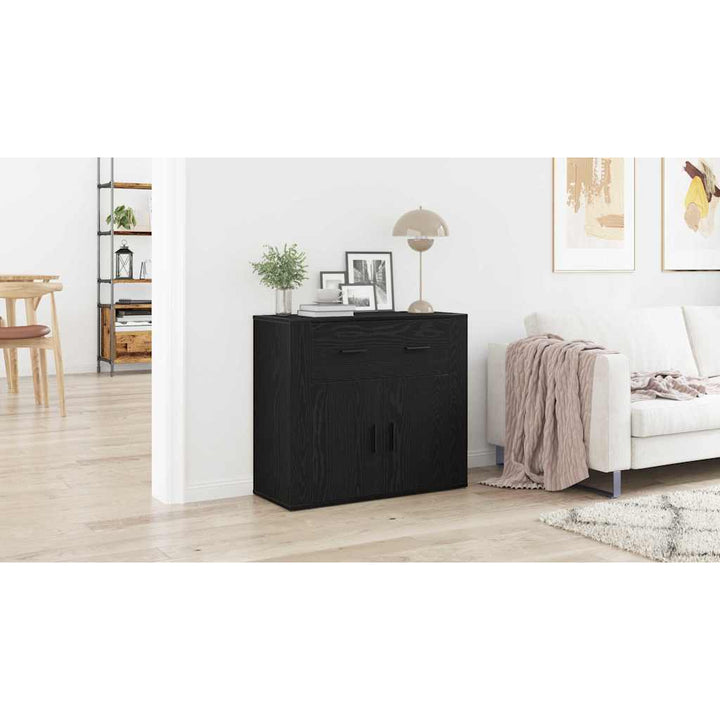 Sideboard med skuffe Sort eg 80 x 33 x 70 cm Konstrueret træ